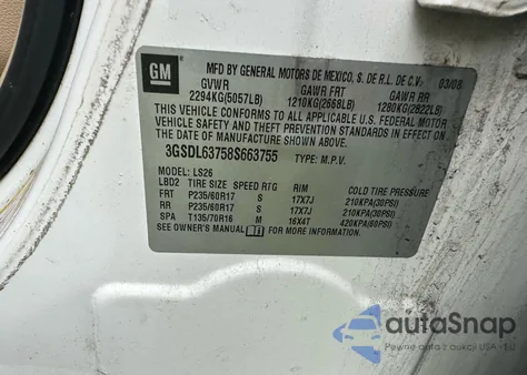 2008 Saturn Vue Xr from USA, damaged, VIN 3GSDL63758S663755